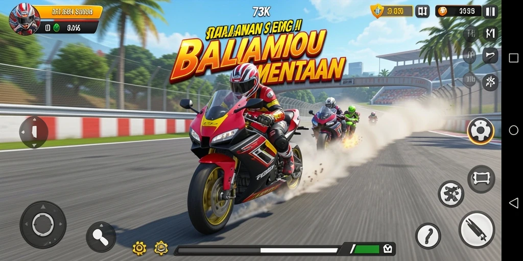 Tampilan menarik dari gameplay balapan motor di 73K.