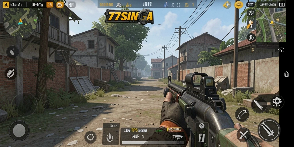 Tangkapan layar dari gameplay seru 77SINGA dengan aksi tembak-menembak.