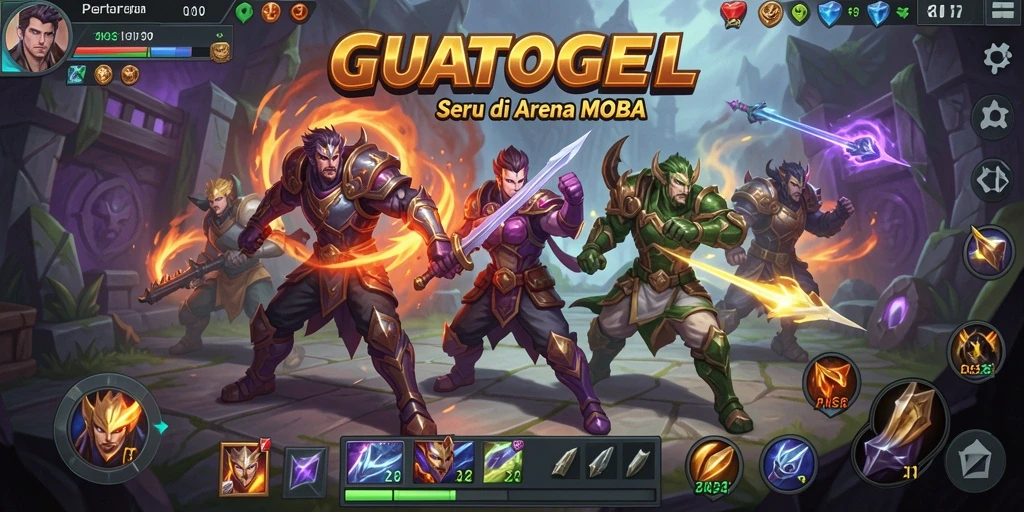 Screenshot GUATOGEL menampilkan aksi intens di arena MOBA.
