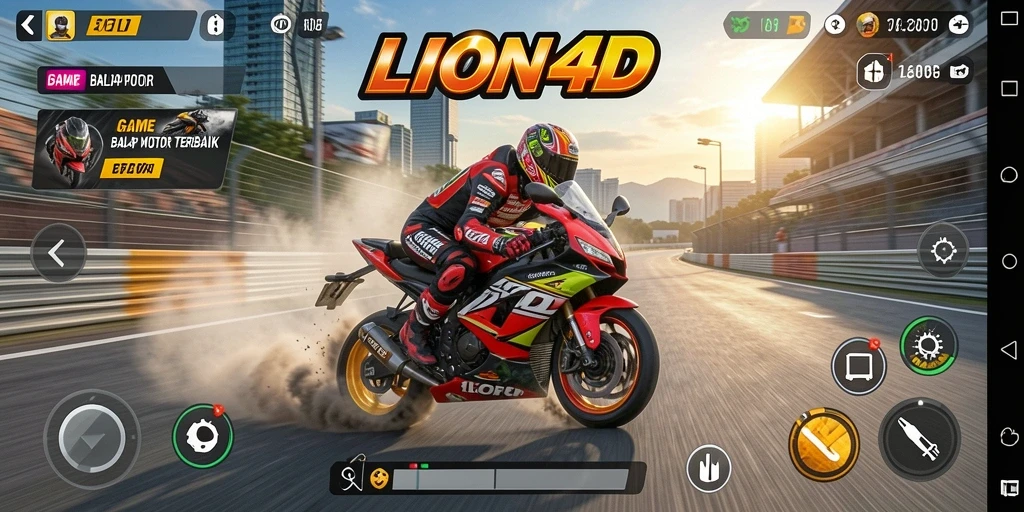 Screenshot gameplay LION4D yang menunjukkan balapan mendebarkan di lintasan.