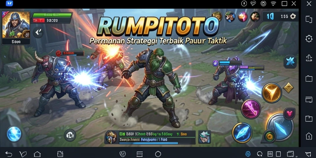 Screenshot dari gameplay RUMPITOTO yang menunjukkan pertarungan strategis.