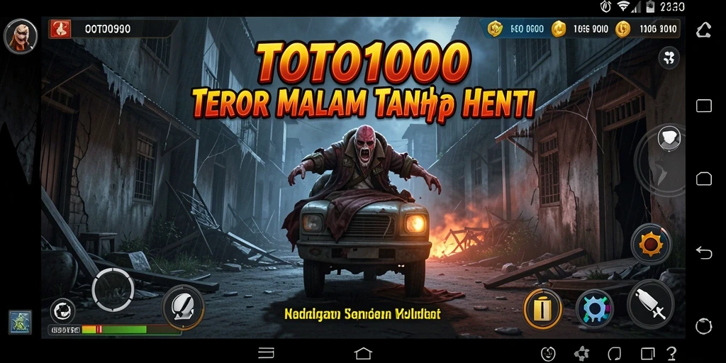 Screenshot utama TOTO1000 menampilkan momen seram di lingkungan angker.